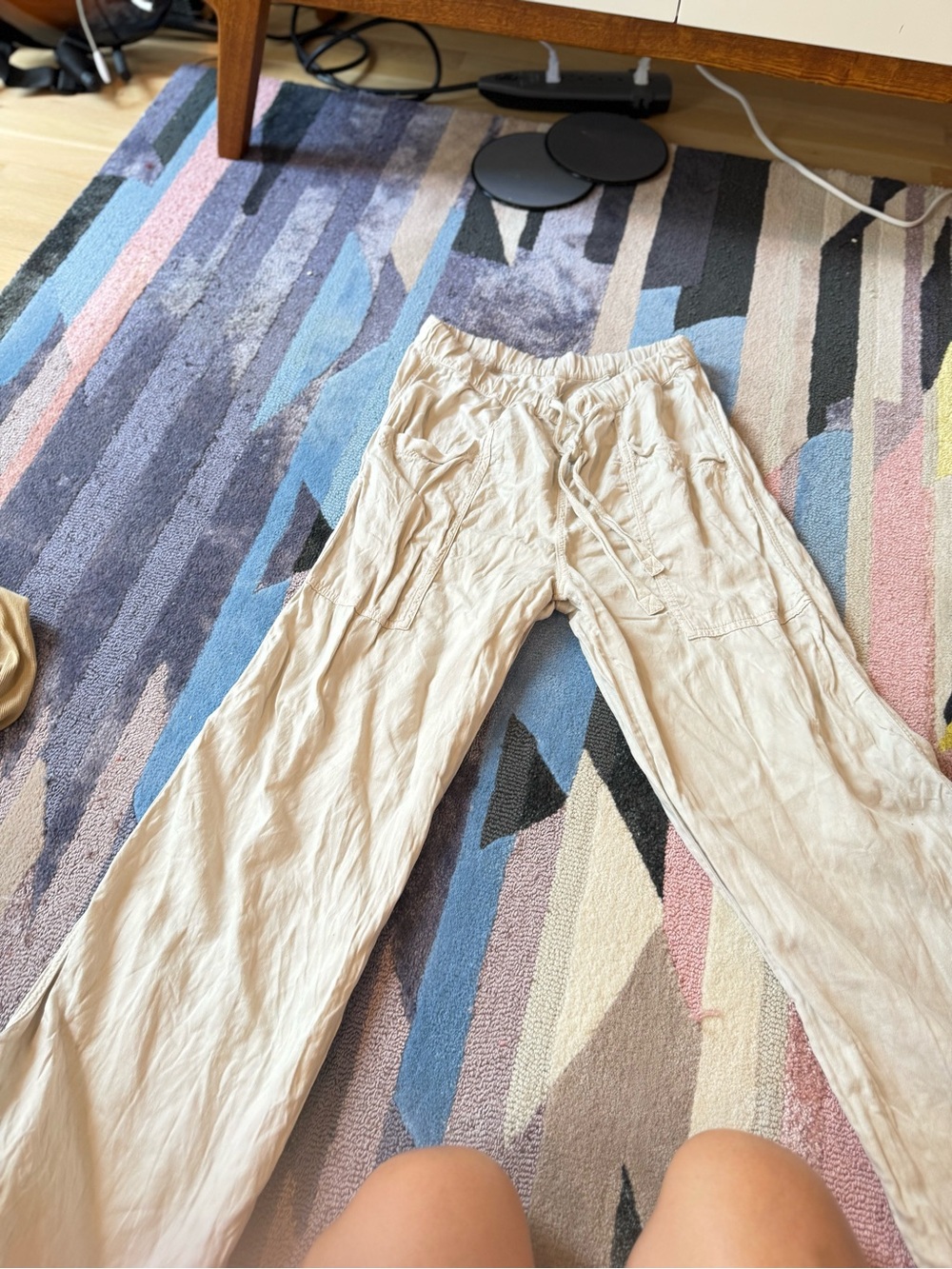 Marine Layer Light Beige Wide-Leg Drawstring Pants